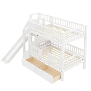 Twin size Bunk Bed with Slide & Storage Drawers
